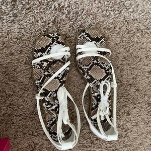 White snake lace up sandals